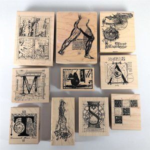 Wood Mounted Rubber Stamp Lot of 10 Art